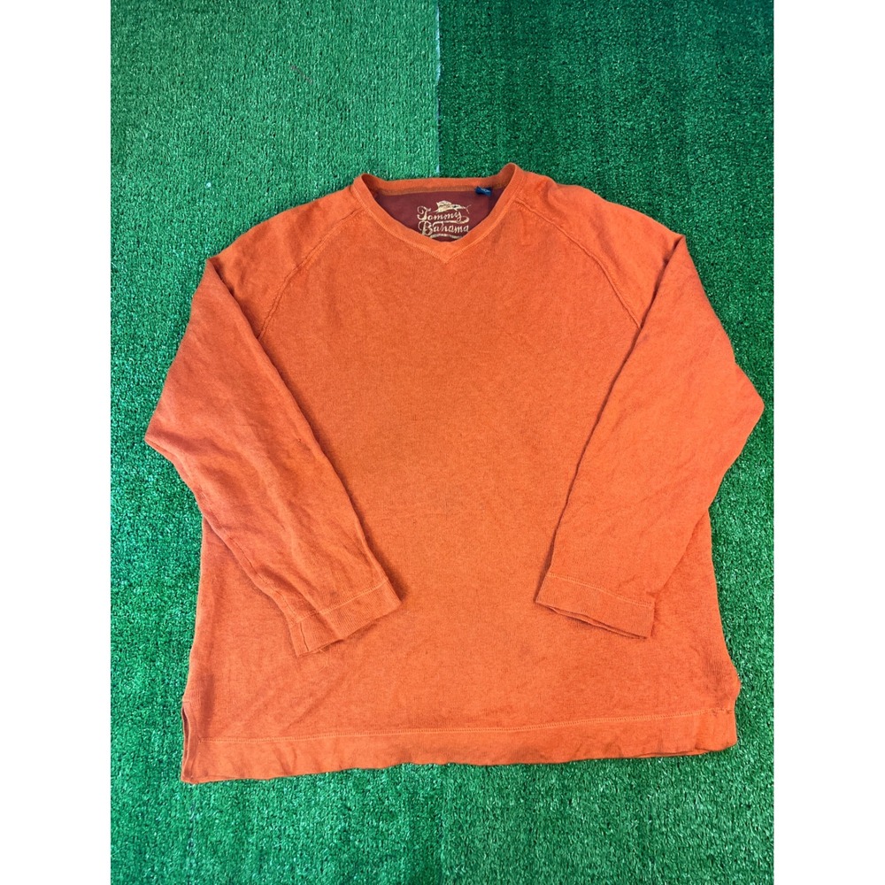 Tommy Bahama Mens Orange‎ V-Neck Long Sleeve Silk Knit Pullover Sweater LG
